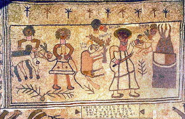 Floor mosaic in Beit Alfa Synagogue (c.5th century AD, Israel) depicting the Binding of Issac